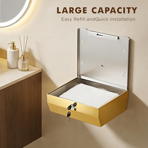 Gorlary Paper Towel Dispenser Wall Mount Commercial, Gold, Large Capacity | Polished Mirror Finish, Stainless Steel Paper Towel Dispenser with Lock, Fits C-Fold Multifold Trifold Paper Towels - color: Medium-gold