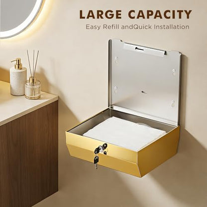 Gorlary Paper Towel Dispenser Wall Mount Commercial, Gold, Large Capacity | Polished Mirror Finish, Stainless Steel Paper Towel Dispenser with Lock, Fits C-Fold Multifold Trifold Paper Towels - color: Medium-gold