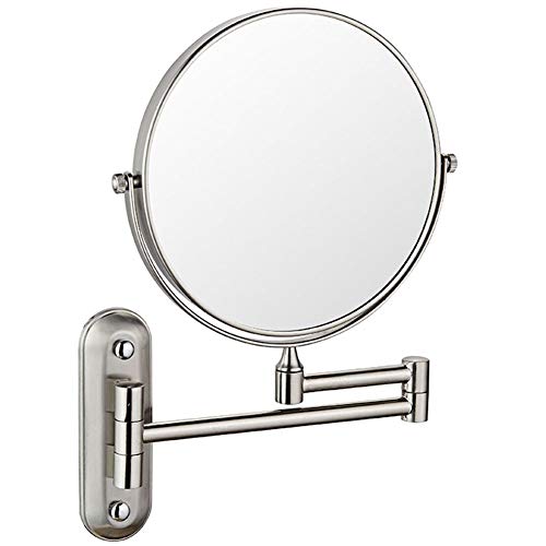 Wall Mounted Mirror, 3/5X Magnification + Normal Bathroom Shaving Mirror Double-sided Magnifying Makeup Vanity Swivel Mirror, 8 Inch Extendable Arm, Chrome Finished,Nicke,Nickel Brushed-1X/3X - color: Nickel Brushed, size: 1X/3X
