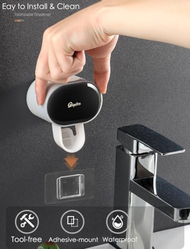 Toothpaste Dispenser 2 PCS Semi-Automatic Toothpaste Squeezer Holder for Family Shower Bathroom, No-Drill Mounting Wall Adhesive Pad, Easy to Install & Clean