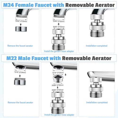 3/4" Brass Faucet to Hose Adapter with Aerator Chrome | Swivel Faucet Adapter Kit, Sink to Hose Adapter for Kitchen&Bathroom, hose attachment to sink