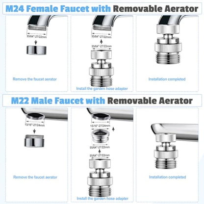 3/4" Brass Faucet to Hose Adapter with Aerator Chrome | Swivel Faucet Adapter Kit, Sink to Hose Adapter for Kitchen&Bathroom, hose attachment to sink