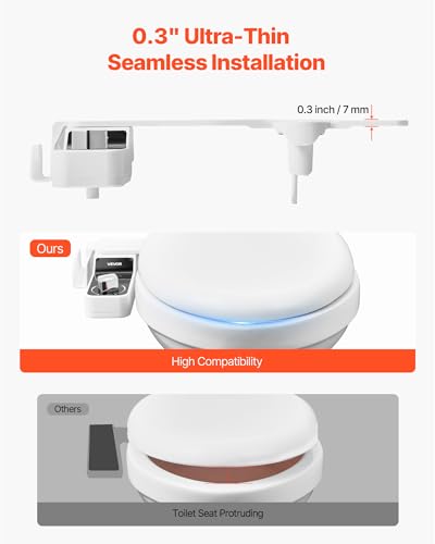 VEVOR Bidet Attachment for Toilet, 0.3" Ultra Thin Bidet Toilet Seat Attachment - Dual Retractable Nozzles, Adjustable Water Pressure, Non-Electric Cold Water Sprayer for Front Rear Water Wash, White - style: Cool Water - 1 rotary knob - foldable with she