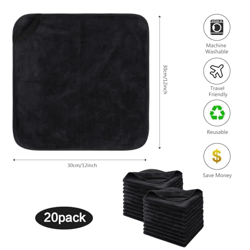 Microfiber Facial Cloths Fast Drying Washcloth 12inch x 12inch Black 20 pack - color: Black-1, size: 1 Count (Pack of 20)
