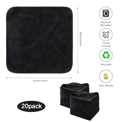 Microfiber Facial Cloths Fast Drying Washcloth 12inch x 12inch Black 20 pack - color: Black-1, size: 1 Count (Pack of 20)