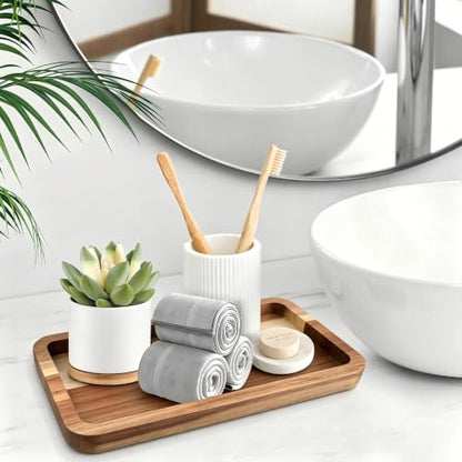 Vanity Bathroom Tray for Counter, Wood Tray for Bathroom, Toilet Tank, Perfume 11.8L x 5.9W x 0.8H inch (Acacia) - color: Acacia