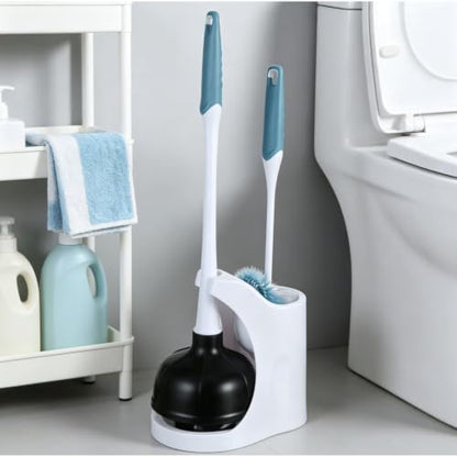 Space Saving Toilet Plunger & Brush Combo with Matching Storage Caddy, Heavy Duty Stain Resistant Bathroom Cleaning Kit for Small Bathroom Restroom Organizing