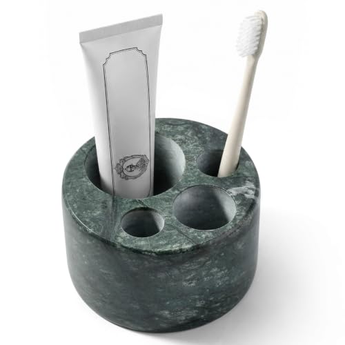 Karibiber Marble Toothbrush Holders, 4 Slots Toothbrush Holders for Bathrooms Countertop, Small Cute Green Kids Toothbrush Organizer, Drainage Toothbrush and Toothpaste Holder Stand Unique Cat Paw