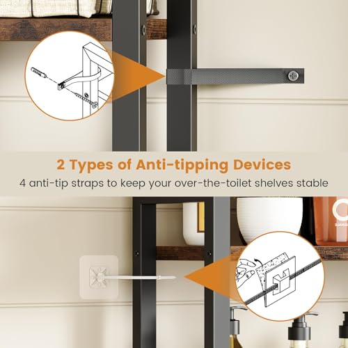 Asgolion Over-The-Toilet Storage Rack, 3-Tier Bathroom Shelves Over Toilet | Above Toilet Storage, Behind Toilet Bathroom Organizer, Space Saver, Freestanding, Rustic Brown - color: Rustic Brown+black