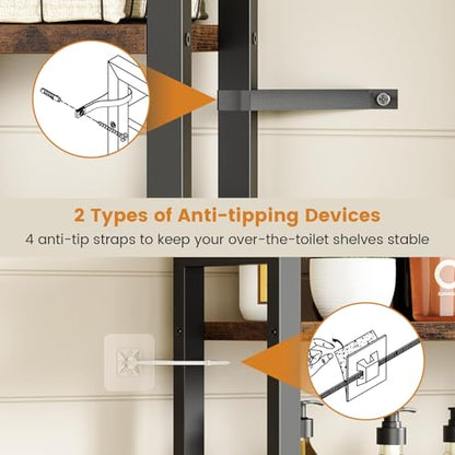 Asgolion Over-The-Toilet Storage Rack, 3-Tier Bathroom Shelves Over Toilet | Above Toilet Storage, Behind Toilet Bathroom Organizer, Space Saver, Freestanding, Rustic Brown - color: Rustic Brown+black