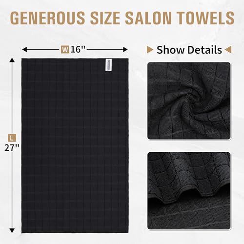 Salon Towels, 12 Pack Black Hand Towels for Bathroom, 16 by 27 Inches Bulk Quick Dry Absorbent Microfiber Hair Towel, Bathroom Towels for Gym Spa Barber Pedicure Makeup & Beauty