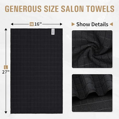 Salon Towels, 12 Pack Black Hand Towels for Bathroom, 16 by 27 Inches Bulk Quick Dry Absorbent Microfiber Hair Towel, Bathroom Towels for Gym Spa Barber Pedicure Makeup & Beauty