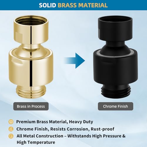 Hibbent Adjustable Metal Shower Head Swivel Ball Joint Adapter, Solid Brass, Matte Black, 30 Swivel, G1/2 Connections, Easy Install - color: Matte Black