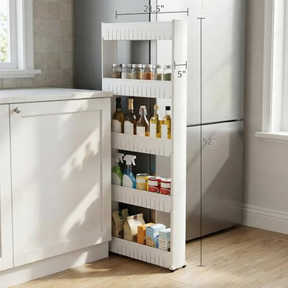 Lavish Home Slim Rolling Storage Cart, White, 21.5” x 5” x 52” - size: 5-Tier