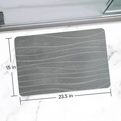 Stone Bath Mat for Bathroom, Dries in Seconds - Diatomaceous Earth, Gray | Super absorbent, quick-drying & easy to clean. Natural material that lasts — restores with light sanding. - color: Grey