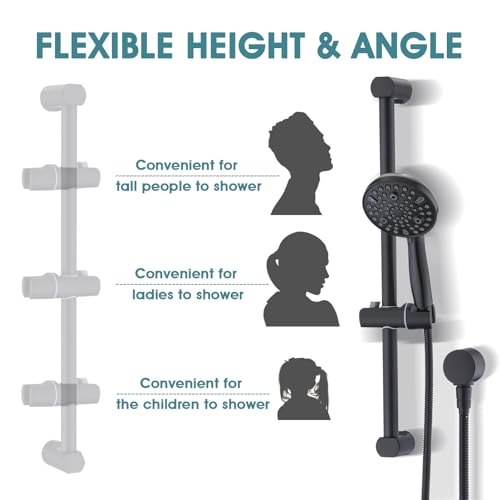 Hand Shower with Slide Bar, High Pressure 10 Setting Handheld Shower Head, Adjustable Height 24" Slide Bar, Wall Supply Elbow and 6.6ft Extra Long Shower Hose - Matte Black - color: Matte Black