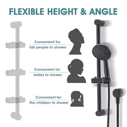 Hand Shower with Slide Bar, High Pressure 10 Setting Handheld Shower Head, Adjustable Height 24" Slide Bar, Wall Supply Elbow and 6.6ft Extra Long Shower Hose - Matte Black - color: Matte Black