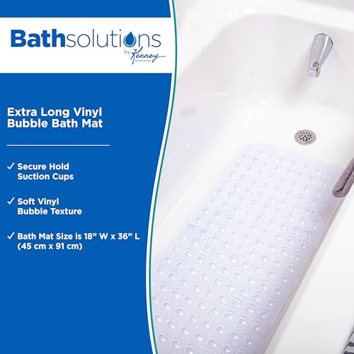 Kenney KN67260 Extra Long Vinyl Bubble Bath Mat, Shower Mat, Tub Mat with Suction Cups and Drain Holes for Use Inside the Bathroom Shower, 36" L x 18" W, Clear - color: Clear, size: 36" x 18" (Rectangular)