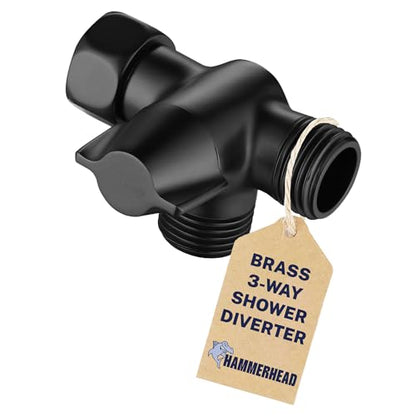 HammerHead Showers® SOLID METAL 3 Way Shower Diverter Valve - Shower Arm Diverter Connects Fixed and Hand Held to Shower Arm Shower Diverter for Dual Shower Head Shower Splitter 2 Way - Matte Black - color: Matte Black