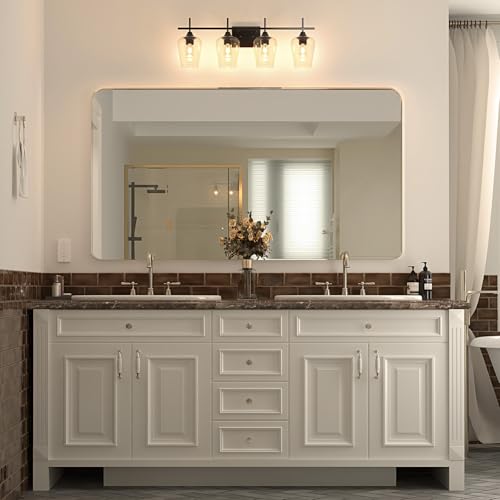 VONLUCE Bathroom Vanity Light, 4 Light Bathroom Light Fixture Over Mirror, Bathroom Wall Lamp with Clear Glass, Modern Black Vanity Lighting fixtures for Bathroom, Bedroom, Hallway | Wine Glass Shades, E26 Sockets, Easy to install, Vanity Lights for Bathr