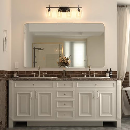 VONLUCE Bathroom Vanity Light, 4 Light Bathroom Light Fixture Over Mirror, Bathroom Wall Lamp with Clear Glass, Modern Black Vanity Lighting fixtures for Bathroom, Bedroom, Hallway | Wine Glass Shades, E26 Sockets, Easy to install, Vanity Lights for Bathr