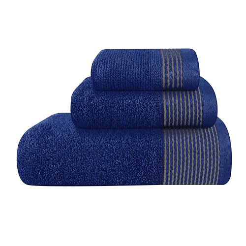 Ultra Soft 3 Pack Cotton Towel Set, Contains a Bath Towel 28x55 inch, a Hand Towel 16x24 inch & a Wash Coth 12x12 inch, Ideal Everyday use, Compact & Lightweight -Navy Blue - color: Navy Blue, size: 3 Pack Set