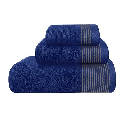 Ultra Soft 3 Pack Cotton Towel Set, Contains a Bath Towel 28x55 inch, a Hand Towel 16x24 inch & a Wash Coth 12x12 inch, Ideal Everyday use, Compact & Lightweight -Navy Blue - color: Navy Blue, size: 3 Pack Set