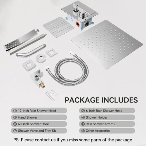 STARBATH Shower Faucet Set Shower System with Diverter Valve, Chrome | 12 Inch Rain Shower Head, 6 Inch Wall Mount Shower Head and Handheld Spray for Two Person, Luxury Shower Sets Complete - color: Chrome, size: 12"+6"-01