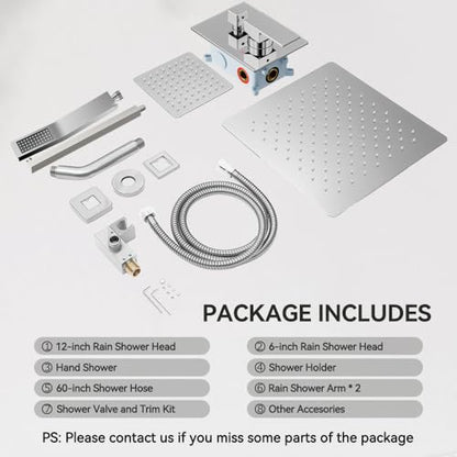 STARBATH Shower Faucet Set Shower System with Diverter Valve, Chrome | 12 Inch Rain Shower Head, 6 Inch Wall Mount Shower Head and Handheld Spray for Two Person, Luxury Shower Sets Complete - color: Chrome, size: 12"+6"-01