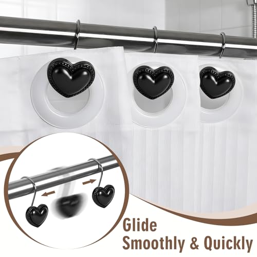BBV Shower Curtain Hooks Rings for Valentine's Day, 12 Pcs Stainless Steel Glide Shower Hooks for Bathroom Shower Rods Curtains (Black) - color: Black