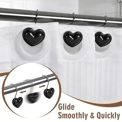 BBV Shower Curtain Hooks Rings for Valentine's Day, 12 Pcs Stainless Steel Glide Shower Hooks for Bathroom Shower Rods Curtains (Black) - color: Black