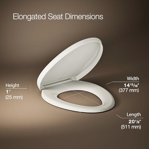 KOHLER K-26801-96 Impro ReadyLatch Quiet Close Elongated Toilet Seat, Grip-Tight Bumpers, New Home Essentials, Slam Prevention, Biscuit - color: Biscuit, size: Elongated