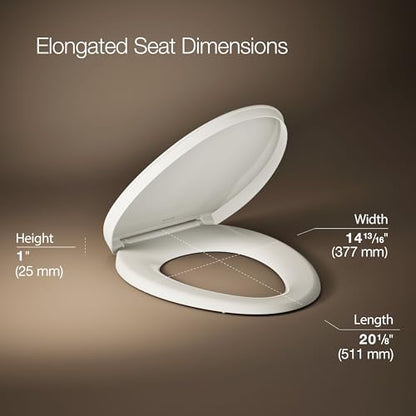 KOHLER K-26801-96 Impro ReadyLatch Quiet Close Elongated Toilet Seat, Grip-Tight Bumpers, New Home Essentials, Slam Prevention, Biscuit - color: Biscuit, size: Elongated