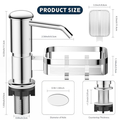 Soap Dispenser for Kitchen Sink, Mecyfaty Under Counter Sink Soap Dispenser Pump with 39" Extension Tube Kit, Built in ABS Kitchen Dish Soap Dispensers with Sponge Holder, No More Refills, Chrome - color: Chrome