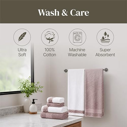Modern Threads 600 GSM 6-Piece Towel Set with Filgree Jacquard Border Rose - color: Rose, style: Jacquard Border
