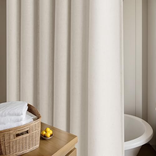 Oatmeal Linen Shower Curtain for Bathroom Water Repellent 72x72 Inch | Neutral Simple French Country Shower Curtains 72 Inches Long Earthy Tone Greige Taupe Greyish Beige with Hooks Flax Burlap - color: Linen, size: 72"W x 72"L (Pack of 1)