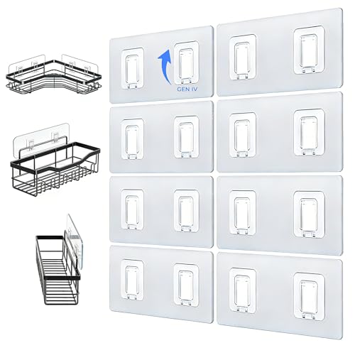 Shower Caddy Adhesive Replacement Hooks, Heavy Duty Waterproof Strips, No Drilling for Bathroom Shelves, Kitchen Racks, and Soap Holders (Transparent-8Pack 2Hook) - color: Transparent-8Pack 2Hook