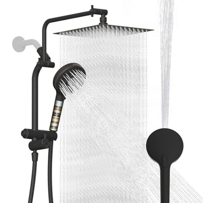 Metal 12" Rain Showerhead with 10-Spray Handheld, Easy Reach 4-way Diverter | Oil Rubbed Bronze Finish, NSF/ANSI/CAN 372 Certified, High Pressure Shower Head with Pause Mode, 71" Hose/12" Extension Arm - color: Oil Rubbed Bronze, style: Square 12"