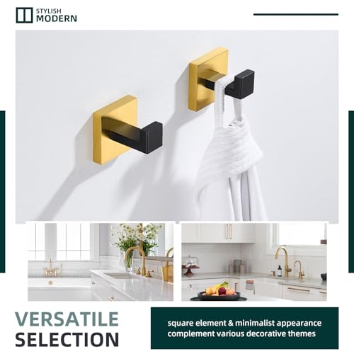 Angle Simple Bathroom Towel Hook, Coat Robe Holder, Black and Gold, 2 Pack | SUS304 Stainless Steel, Wall Hook for Clothes Bag Cap, Kitchen Vanity Sink Entryway Hand Towel Hanger, Screw Mount - color: Black & Gold, size: 2 Pack