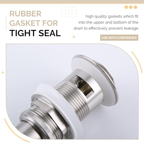 Angle Simple Pop Up Sink Drain Stopper with Overflow, Brushed Nickel | Brass Drain Stopper Assembly, Fits Lavatory & Vanity Sink with 1.61 to 2 Inches Drain Hole - color: Brushed Nickel