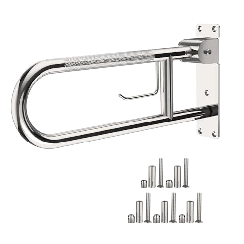 Toilet Grab Bar 24 Inch Chrome, Munzong Anti-Slip Handicap Grab Bars with Paper Holder, Flip-Up Bathroom Safety Rails, Stainless Steel Knurled Support handrails for Seniors Elderly Disabled Pregnant - color: Chrome, size: 24 Inch