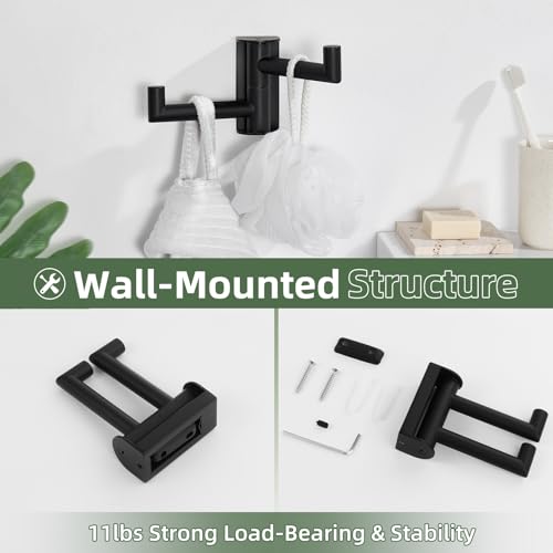 Aomasi Matte Black Swivel Towel Hook 2 Arms, 304 Stainless Steel Bathroom Double Towel Holder, Wall Mounted - color: Matte Black, size: 1 Pack