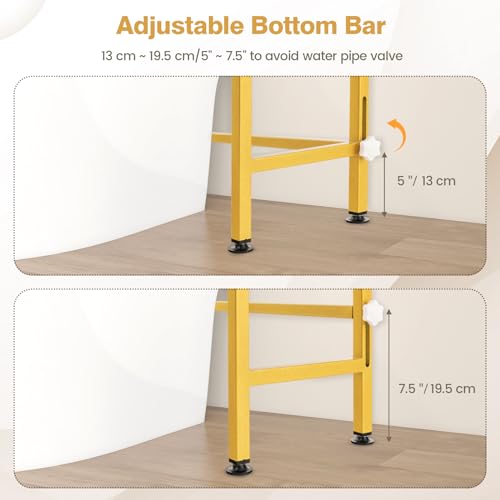 Giantex Over The Toilet Storage Shelf, 3-Tier Freestanding Space Saver Above Toilet with 4 Hooks, Adjustable Bottom Bar, Over Toilet Bathroom Organizer for Restroom, Laundry, Easy Assembly - color: White + Gold