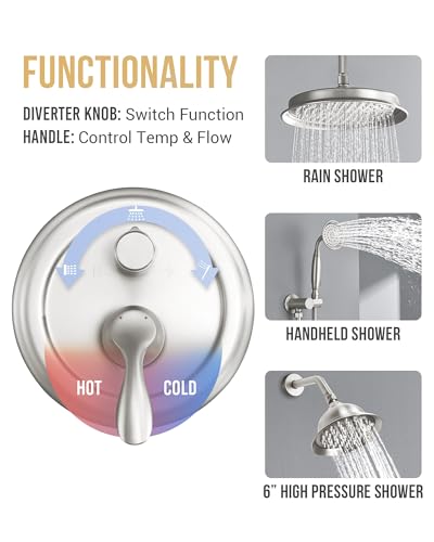 DASAN Antique Dual Shower Head Faucet Set, Dual Rain Shower Head System Complete Double Head Shower Fixture Combo - color: Brushed Nickel