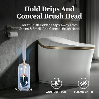 Toilet Brush and Holder Set, Toilet Bowl Brush with Long Handle, High-End Modern Silicone Toilet Brush Set, Non-Scratch Hygienic(Matte Grey + Silver, A),Father's Day - color: Matte Grey + Silver