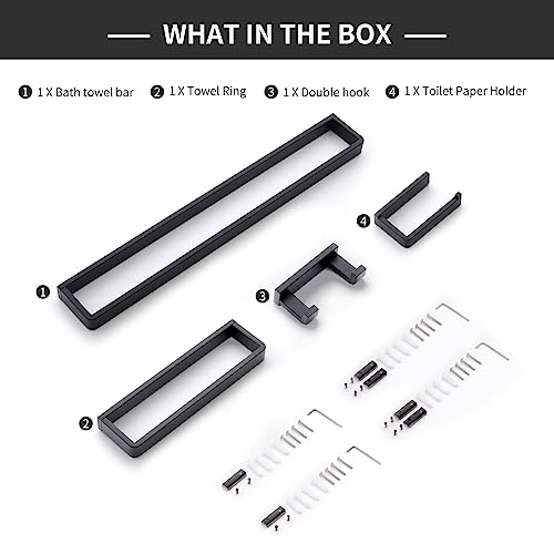 YACVCL 4-Piece Matte Black Bathroom Hardware Accessories Set, Bath Towel Bar Set SUS304 Stainless Steel, Round Towel Racks for Bathroom Wall Mounted - color: Matte Black