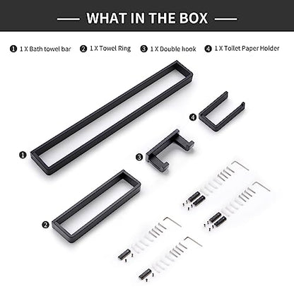 YACVCL 4-Piece Matte Black Bathroom Hardware Accessories Set, Bath Towel Bar Set SUS304 Stainless Steel, Round Towel Racks for Bathroom Wall Mounted - color: Matte Black