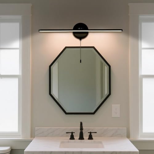 24 inch Vanity Light Sith Switch for Bathroom, Modern LED Wall Picture Light Sconces, Wall lamp Over Mirror with Pull Chain On Off SwitchLED 3000-3500K LED 12W (Black) - color: Black