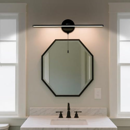 24 inch Vanity Light Sith Switch for Bathroom, Modern LED Wall Picture Light Sconces, Wall lamp Over Mirror with Pull Chain On Off SwitchLED 3000-3500K LED 12W (Black) - color: Black