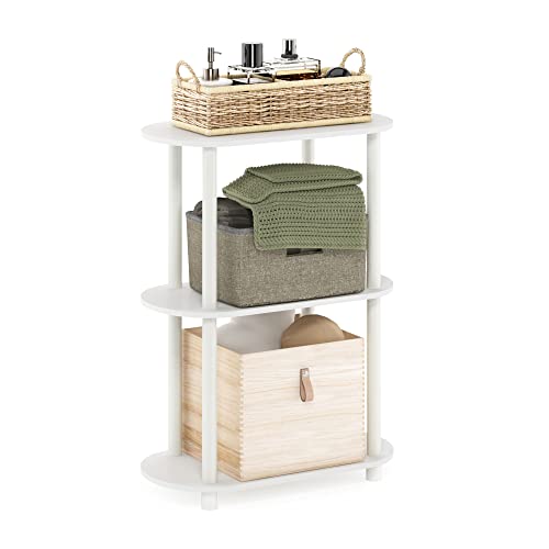 3-Tier Oval Toolless Assembly Storage Shelves, Display Shelf with Soft Edges and Open Shelves, Book Shelf for Organization and Storage, Home Office, Living Room, White